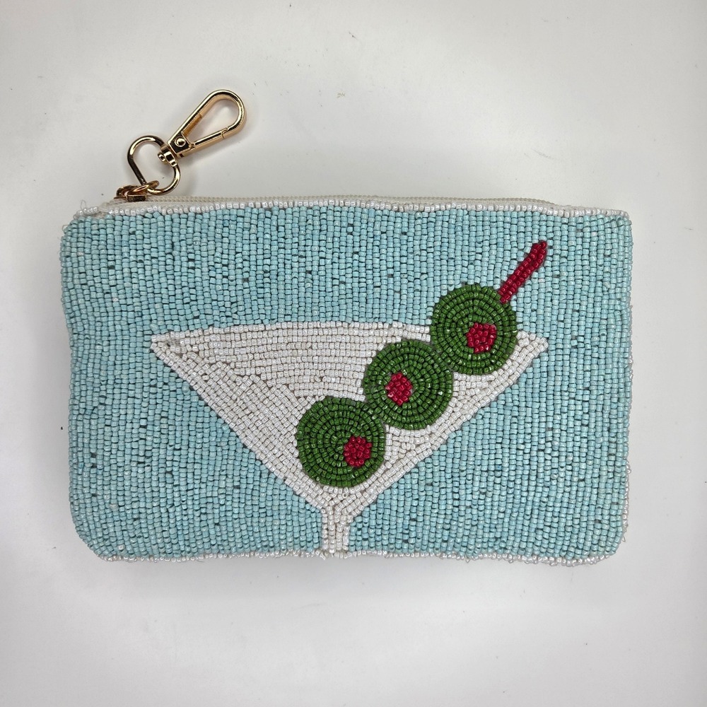 Wandering Moon Beaded Martini Pouch Blue Green Cocktail Coin Purse Clutch